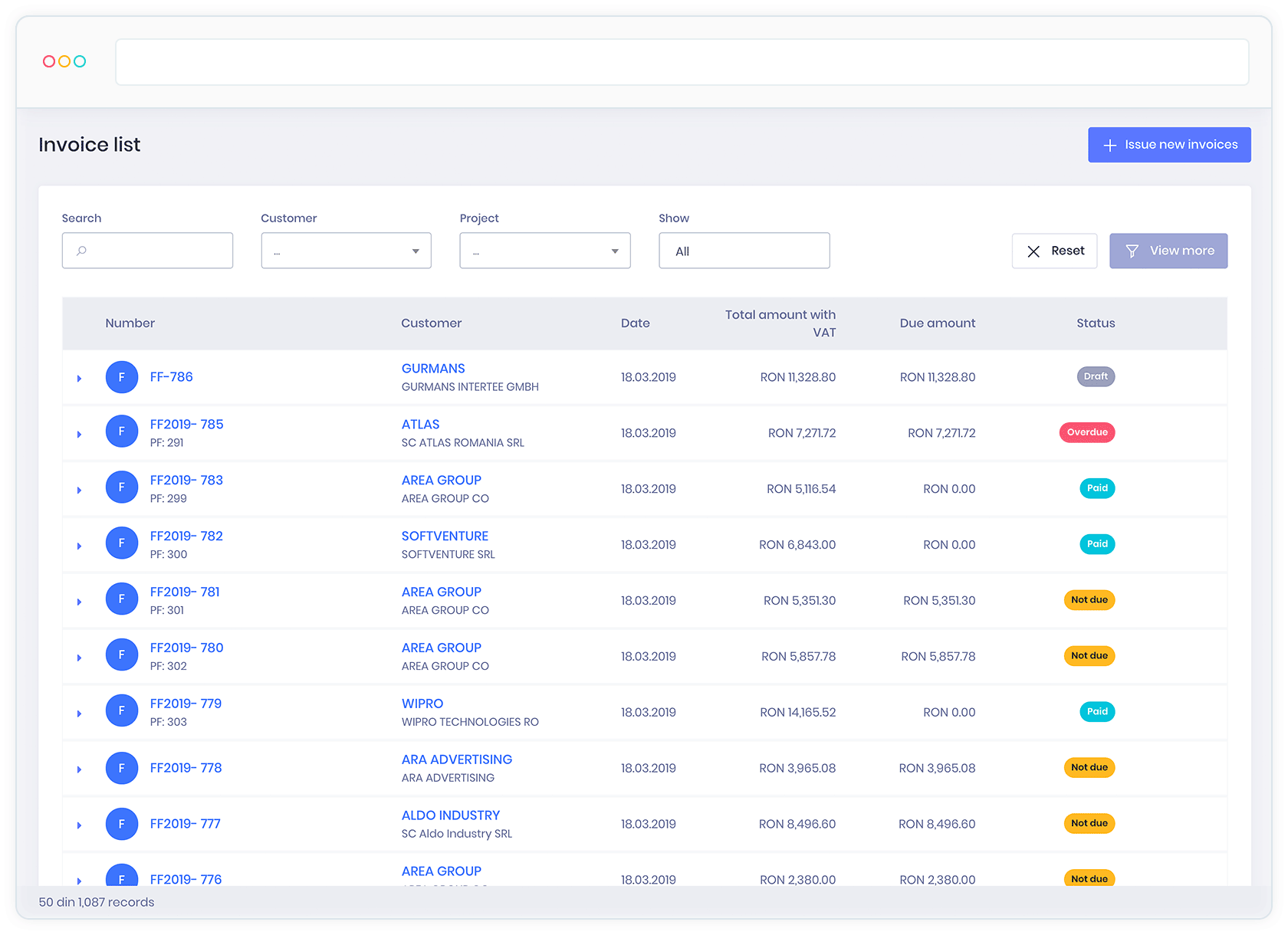 Lista facturi avocati-KeyVision PRO, soft avocati